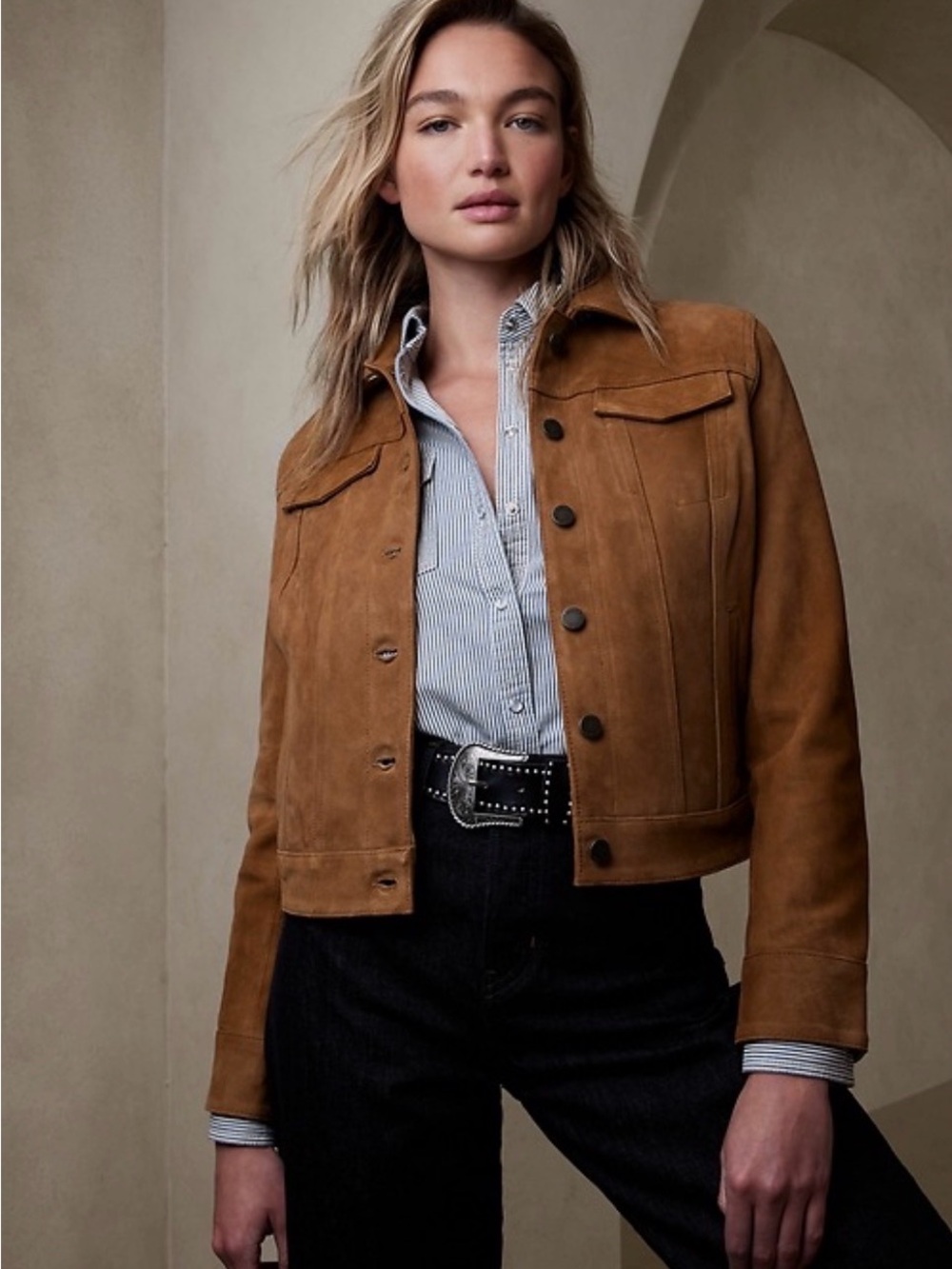 Banana Republic Suede Trucker Jacket, women's size XS.